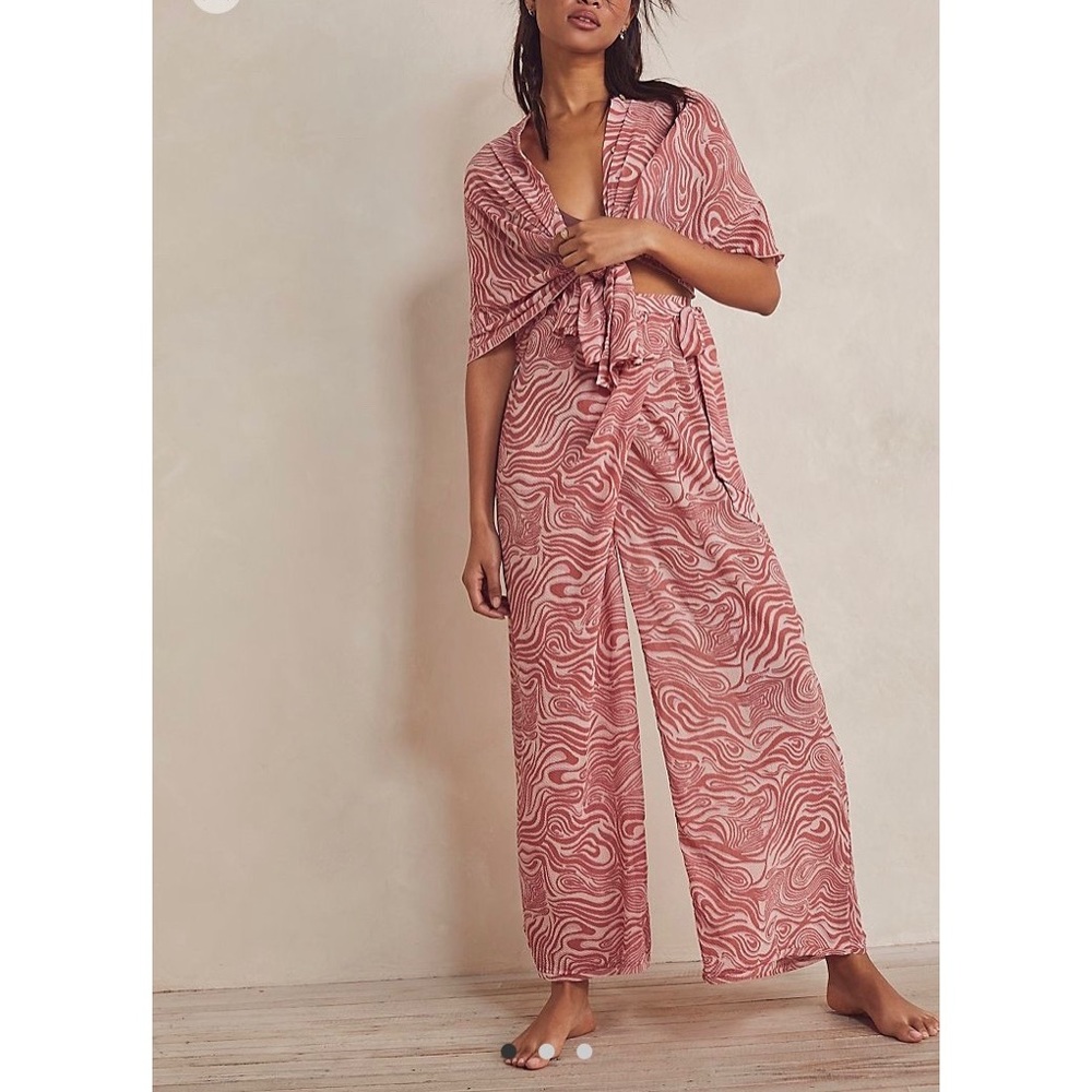 Free People pink marbled semi sheer gauzy wide leg wrap pants- Night Visions